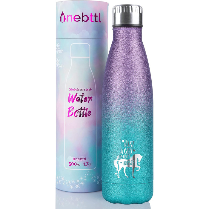 Horse gifts for girls, women, horse water bottle, insulated stainless steel water bottle, riding gifts for horse lovers, for birthdays, Christmas, back to school, violet-blue