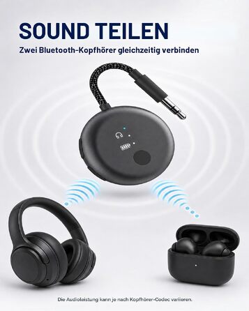 Bluetooth-адаптер для літака Avantree SoundJet R1 для AirPods та бездротових навушників, 25 годин роботи, металевий чорний