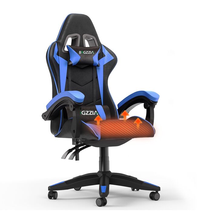 Ігрове крісло Bigzzia Gaming Stuhl з підігрівом, регульована спинка 90-135°, ергономічний геймерський стілець (Синій)