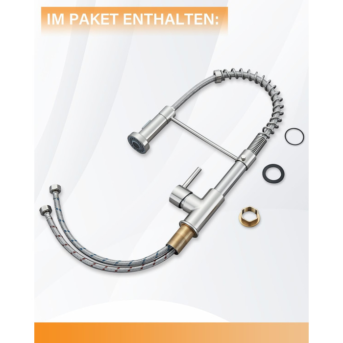 Кран кухонний Hbronzeshower з висувною лійкою, 360° обертання, нержавіюча сталь, щіткований нікель