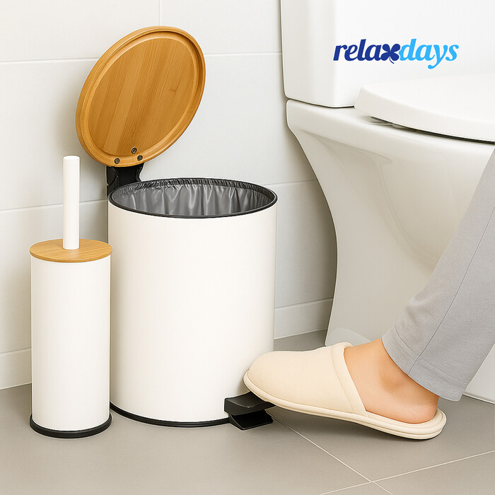 Relaxdays 2-Piece Bathroom Set with Waste Bin & Toilet Brush
