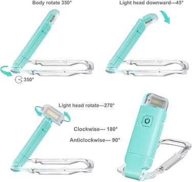 LED лампа-кліпса HONWELL для читання: USB, регулювання яскравості, захист очей, 3 режими, для дітей та офісу (блакитний)
