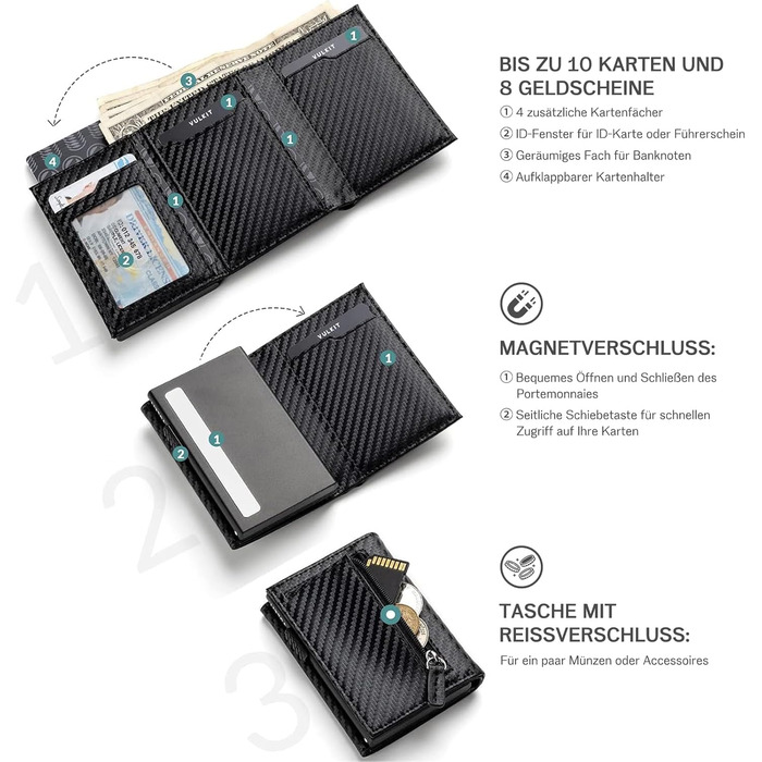 Чоловіче шкіряне портмоне IceReco з RFID захистом: картхолдер, гаманець, міні-портмоне з відділенням для монет (чорний, карбон)