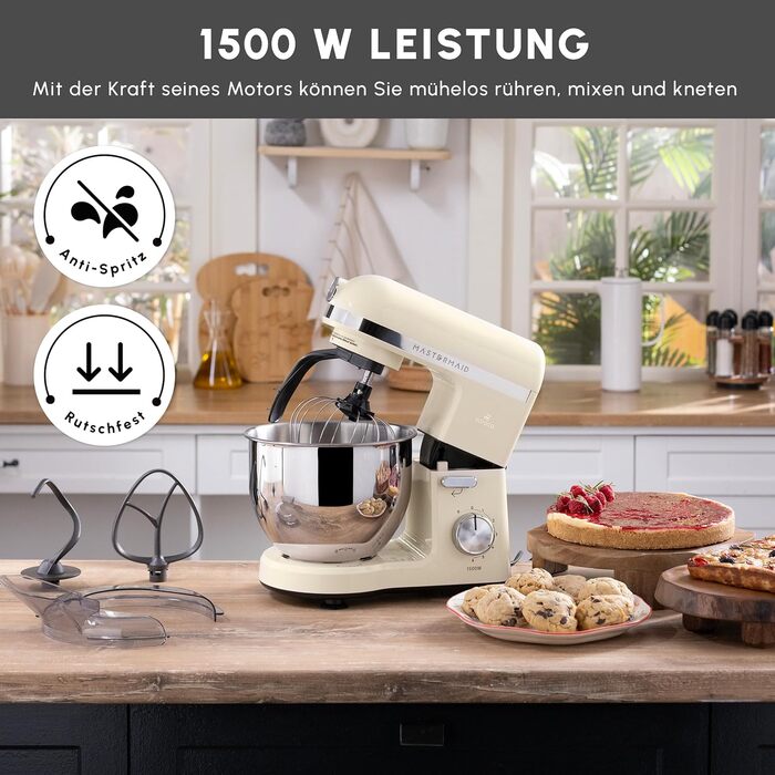 Планетарний міксер-кухонний комбайн Karaca Mastermaid Chef Pro 1500W, 5 л, колір Soft Cream (кремовий), з насадками для замішування, збивання та змішування