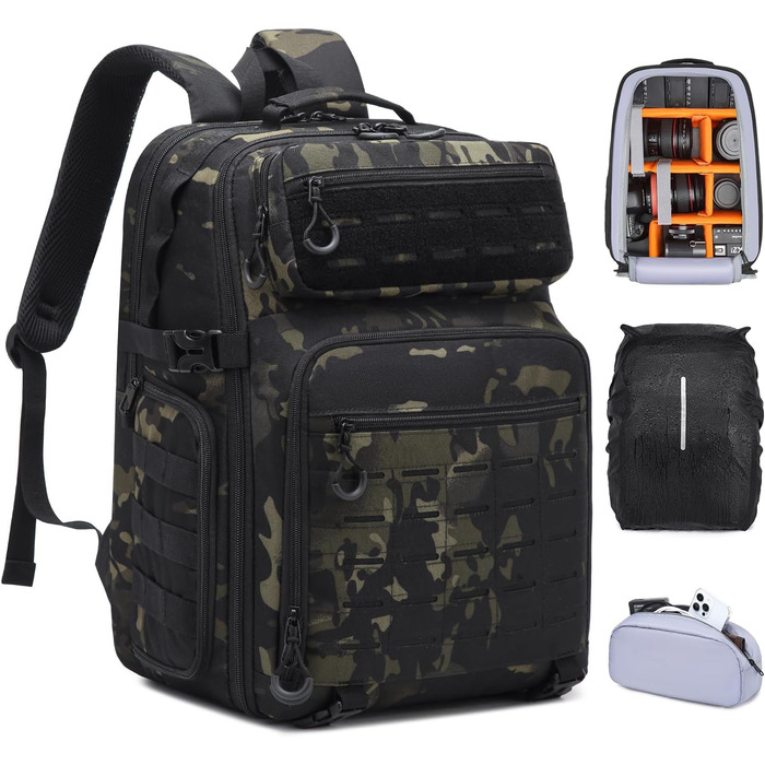 Водонепроникний рюкзак для камери FRETHIND: DSLR, SLR, дрон, об'єктив, ноутбук + дощовик (Camo)