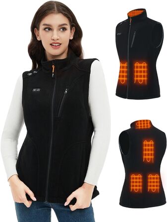 Тепла флісова жилетка з підігрівом для жінок Telguua з акумулятором 5V 10000mAh, 6 зон нагріву, 3 рівні температури, для кемпінгу, походів, сноубордингу, катання на лижах, чорна