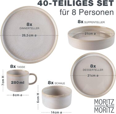 Набір посуду Moritz & Moritz CASTELLO (20 предметів) для 4 осіб, бежевий - 4 великі тарілки, 4 десертні тарілки, 4 супові тарілки, 4 миски, 4 чашки (посуд для 8 осіб)