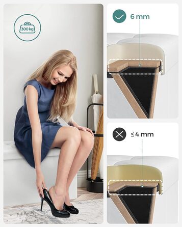 Складана банкетка SONGMICS 120 л, до 300 кг, 38x110x38 см, біла, пуф-скриня для зберігання
