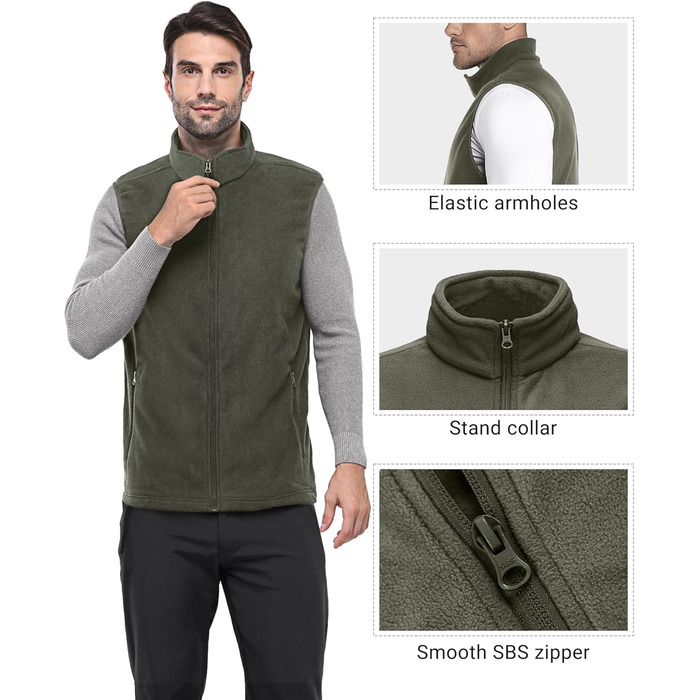 Флісова жилетка чоловіча Outdoor Ventures з довгими рукавами, тепла, вітронепроникна, з підкладкою, зимова жилетка, робоча жилетка для чоловіків з кишенями на блискавці (S, Cypress Green)