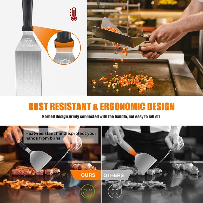 Набір шпатлів для грилю MUJUZE з нержавіючої сталі: аксесуари для планки, тепаньякі та кемпінгу. Подарунок для чоловіків та папи