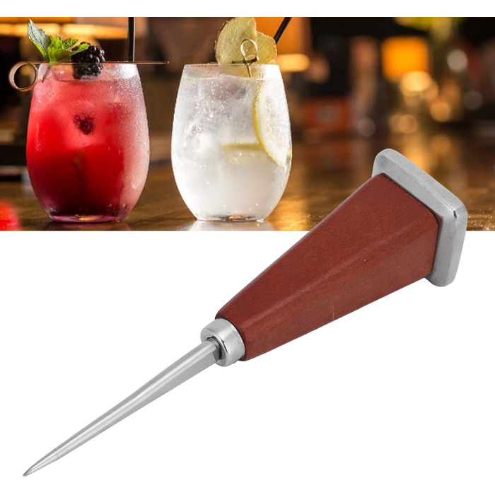 Nivvity Wooden Handle Ice Pick, Bartender Ice Pick, Stainless Steel Ice Pick with Wooden Handle Bartender Tool for Bars Restaurants (Single Prong Square Tail)