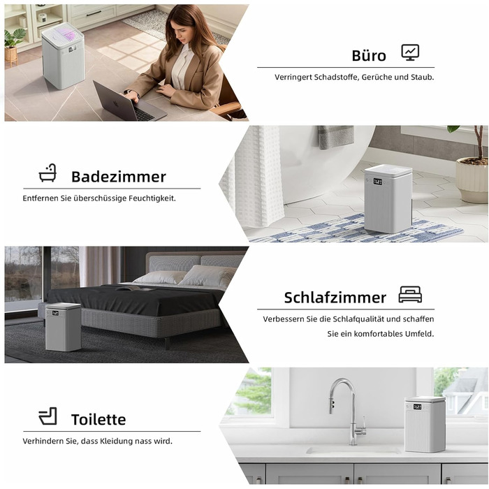 Електричний осушувач повітря 2.2L з LED дисплеєм, тихий, з таймером та підсвічуванням, авто-стоп та авто-розморожування, для спальні та ванної кімнати