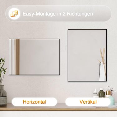 Дзеркало Boromal Spiegel чорне 40x60 см з металевим обрамленням для ванної, туалету, спальні