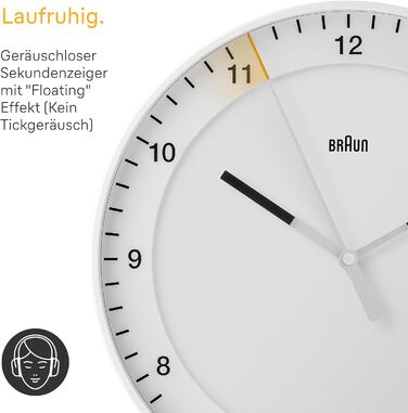 Braun Classic Large Radio Wall Clock, Central European Time Zone (CET/GMT+1) with a quiet movement, easy-to-read dial, 30cm diameter, white model BC17W-DCF.