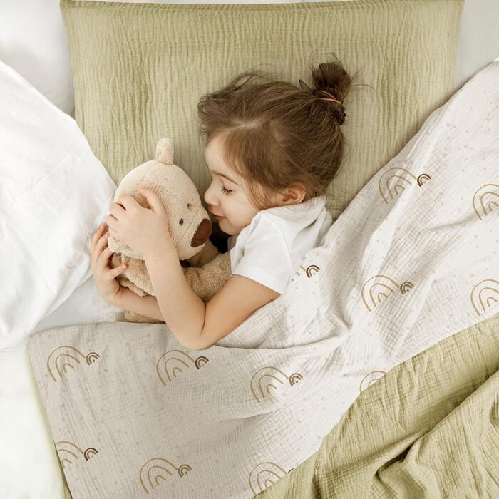 Комплект постільної білизни Lulumoon для дитячого ліжечка 100x135 см: простирадло 100x135 + наволочка 40x60 см з бавовни Oeko-TEX Standard – легка та комфортна постільна білизна для малюків (муслін-веселка, 100x135 см + 40x60 см)