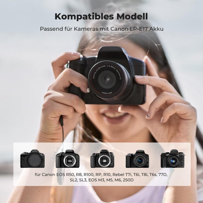Зарядний пристрій для акумулятора камери LP-E17 1250mAh K&F Concept для Canon EOS RP, Rebel T8i, T7i, T6i, T6s, SL2, SL3, EOS M3, M5, M6 Mark II, 77D, 200D, 750D, 760D, 800D