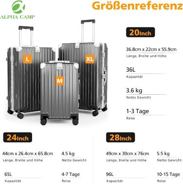 Чемодан ALPHA CAMP XL з алюмінієвим каркасом та полікарбонатною оболонкою, 93л, з TSA замком, 77x36x40 см
