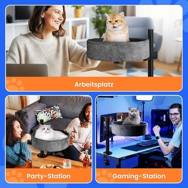 BSWAY Крісло-гніздо для кота на стіл - Покращений 360° оберт, регульована висота, без свердління. Підвищене котяче ліжко над столом. Тримає кошеня/кота близько, робочий простір чистий. Крісло-ліжко для кота на стіл, темно-сірий колір, XL розмір