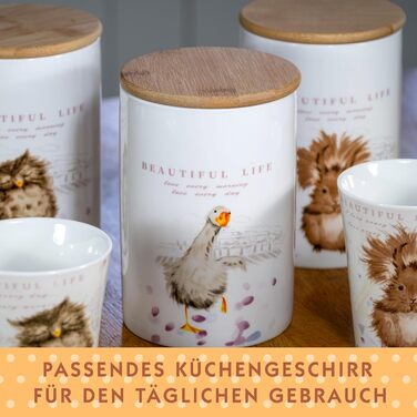 SPOTTED DOG GIFT COMPANY - Coffee mugs with beautiful animal motifs - Ceramic coffee cups - with owl, squirrel, goose, and chicken designs - Gift for animal lovers - Set of 4