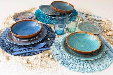 Villa d'Este Home Tivoli Cancun/Marea Set of 6 Water Glasses, 330 ml, made of hand-blown glass, with shades of blue