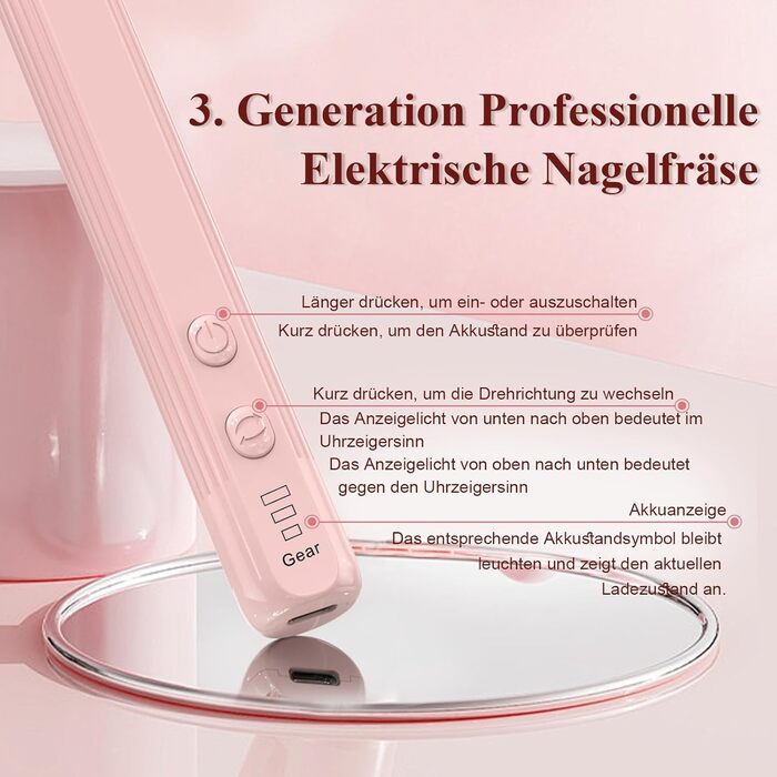 Набір електричного нейл-дриля AOMEES, портативний бездротовий апарат для манікюру з 56 шліфувальними насадками (рожевий)