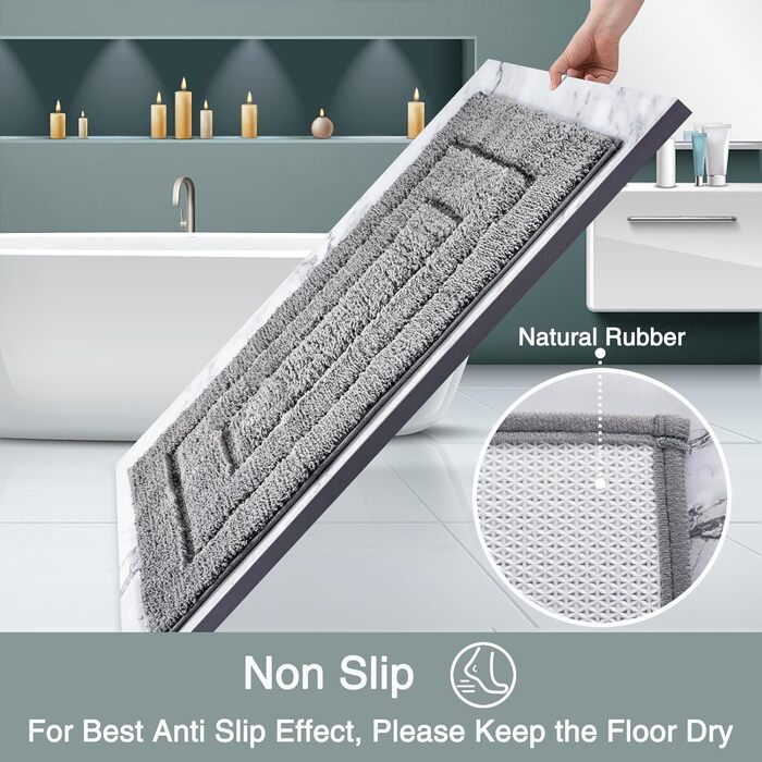 DUNSOO Non-Slip Bathroom Rug - Absorbent Microfiber Bath Mat for Shower, Bathtub & Toilet - 60x150cm