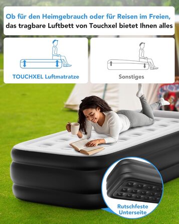 Надувний матрац односпальний з електричним насосом (Чорний, Twin)