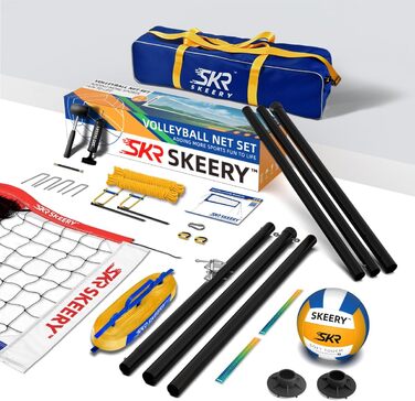 Волейбольна сітка SKEERY для вулиці: міцна, регульована, для саду, газону, пляжу (червоно-синя)