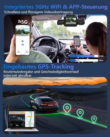 Автомобільний відеореєстратор HUPEJOS V8Pro 4K 4-канальний, 360 градусів, передня та задня камери, глянцевий чорний