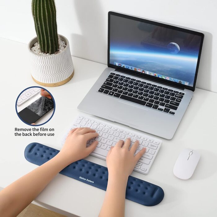 Підставка для зап'ястя під клавіатуру Univo Colors з Memory Foam, Ergonomic, для комп'ютера, ноутбука, офісу, геймінгу, Marineblau (Синій)