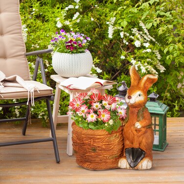 Outsunny Flower Pot Bunny with Willow Basket Design Herb Pot with Drainage Hole for Garden and Living Room MgO
