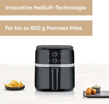 Аерофритюрниця SEVERIN FR 2452, 5 л, 1500 Вт, без жиру, антипригарна, чорна/срібляста, для здорового приготування