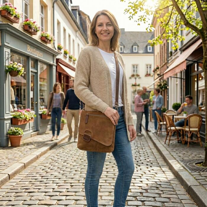 Сумка жіноча LE CONI крос-боді з натуральної замші (коричнева) 29x29x6 см - оригінальна німецька якість