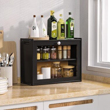 Бротокса Bambus: Бротокса для зберігання хліба з вентиляцією, 2 полиці та велике оглядове вікно, дерев'яний контейнер для хліба, безпечний для харчових продуктів, легкий у догляді, чорний (HX-10336)