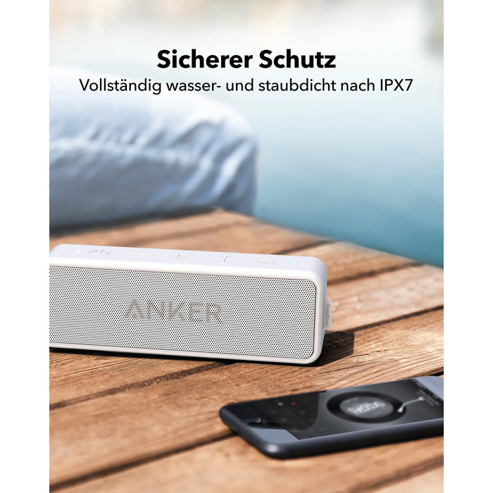 Портативна Bluetooth колонка Anker SoundCore 2, білий: потужний звук, глибокий бас, 24 години роботи, водонепроникність IPX7, сумісна з iPhone, Galaxy та іншими пристроями