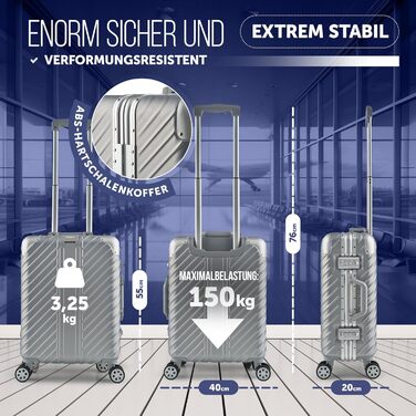 Валіза ручної поклажі 20 дюймів (срібна) з алюмінієвим каркасом, водонепроникна, з кишенями для ноутбука та захистом кутів | Валіза на колесах, екстра стабільна