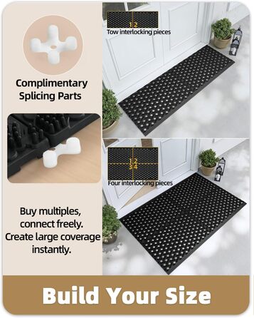 Килимок для порогу COLOR&GEOMETRY Null Geruch TPE, Heavy Duty, 43x75 см, чорний. Екологічний, не потребує обслуговування, антиковзаюча, для дому, тераси, гаража.