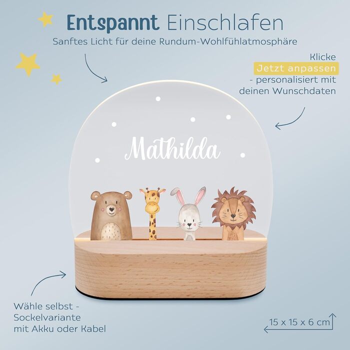 Wonderwish - Personalized Night Light for Babies - Individual Nightstand Lamp for Children - Personalized Gifts for Kids - Baby Gift - Newborn Gift