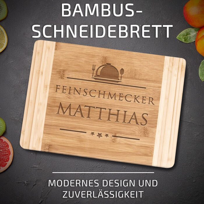 Maverton Bamboo Cutting Board with Engraving - Serving Board - Charcuterie Board Solid Wood - Size: 35x25 cm - Cutting Board for Men - Christmas Gifts - for Birthdays - for Christmas - Foodie