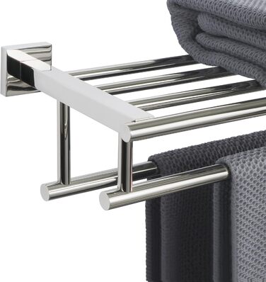 Тримач для рушників SAYAYO настінний, 70 см, з полицею, нержавіюча сталь, для ванної кімнати та кухні