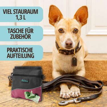 Сумка для кормів PetLove для собак • З магнітною застібкою • Дозатор для відходів • Можна носити на поясі (S, Рожевий)