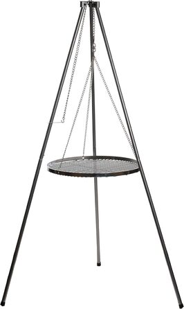 Adjustable-height tripod grill stand including chains, height: 1.40 m, rust-resistant galvanized steel - Without grill grate