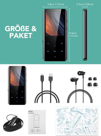 MP3 плеєр AGPTEK 64GB Bluetooth 5.3, 2.4