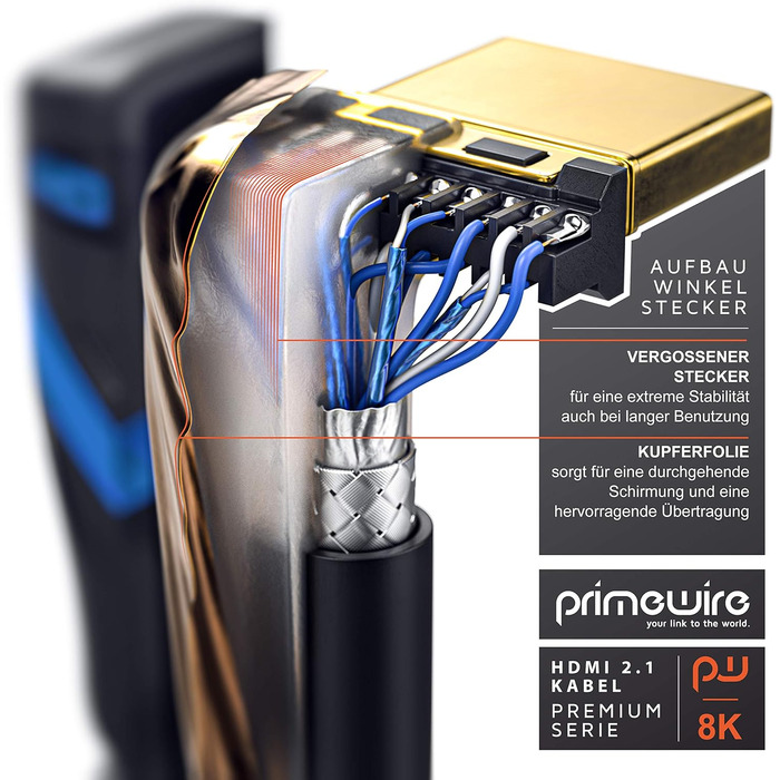 HDMI кабель 8K 2.1 з кутовим конектором 90° - 3 метри. Підтримка 8K@60Hz, DSC, UHD II, Dynamic HDR, eARC, VRR, Dolby Vision