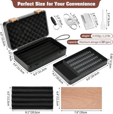 Зберігання сигар: Humidor з іспанської кедру з аксесуарами, гігрометром та вологостійким корпусом, чорний