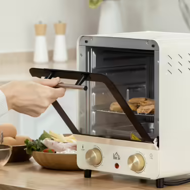 HOMCOM 15L Mini Oven with Convection 1000W 60-230°C, 1 Hour Timer, Pizza Oven including Baking Tray & Crumb Tray, cream white
