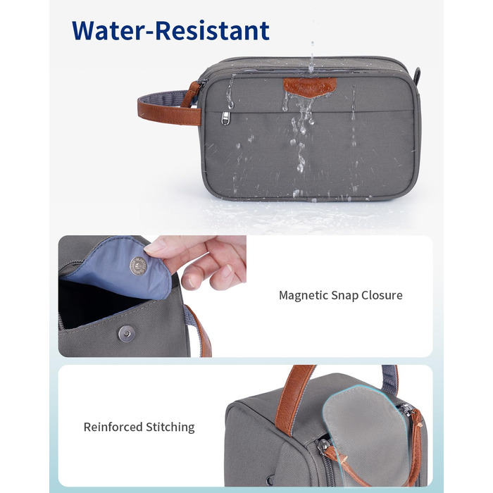 Чоловіча дорожня косметичка ECOHUB, водонепроникна, з великим відділенням та відділенням для мокрого одягу, з переробленого PET, з подвійною блискавкою, сірого кольору