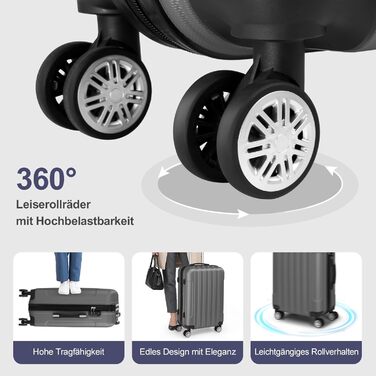 Набір валіз LEADZM 5 шт. з косметичною сумкою, жорсткий набір валіз з ABS, телескопічна ручка, ручна поклажа (Турквіс, Темно-сірий)