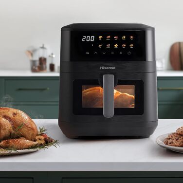 Фритюрниця без олії Hisense HAF2700DCD, 2700 Вт, 11 л, 8 програм, антипригарне покриття, дисплей, енергоефективна, SyncServe, чорна