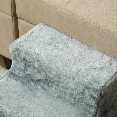 PawHut 4-Step Dog Stairs, 35 cm Cat Stairs for Bed and Sofa, Pet Stairs for Dogs and Cats up to 5 kg, Plush Appearance, (46L x 35W x 35H cm, Light Gray)